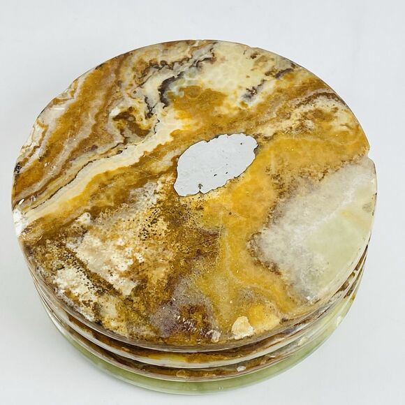 Stone Marble Onyx Green Brown Ashtray Trinket Dish Retro Heavy Vintage MCM 4in - Picture 12 of 12